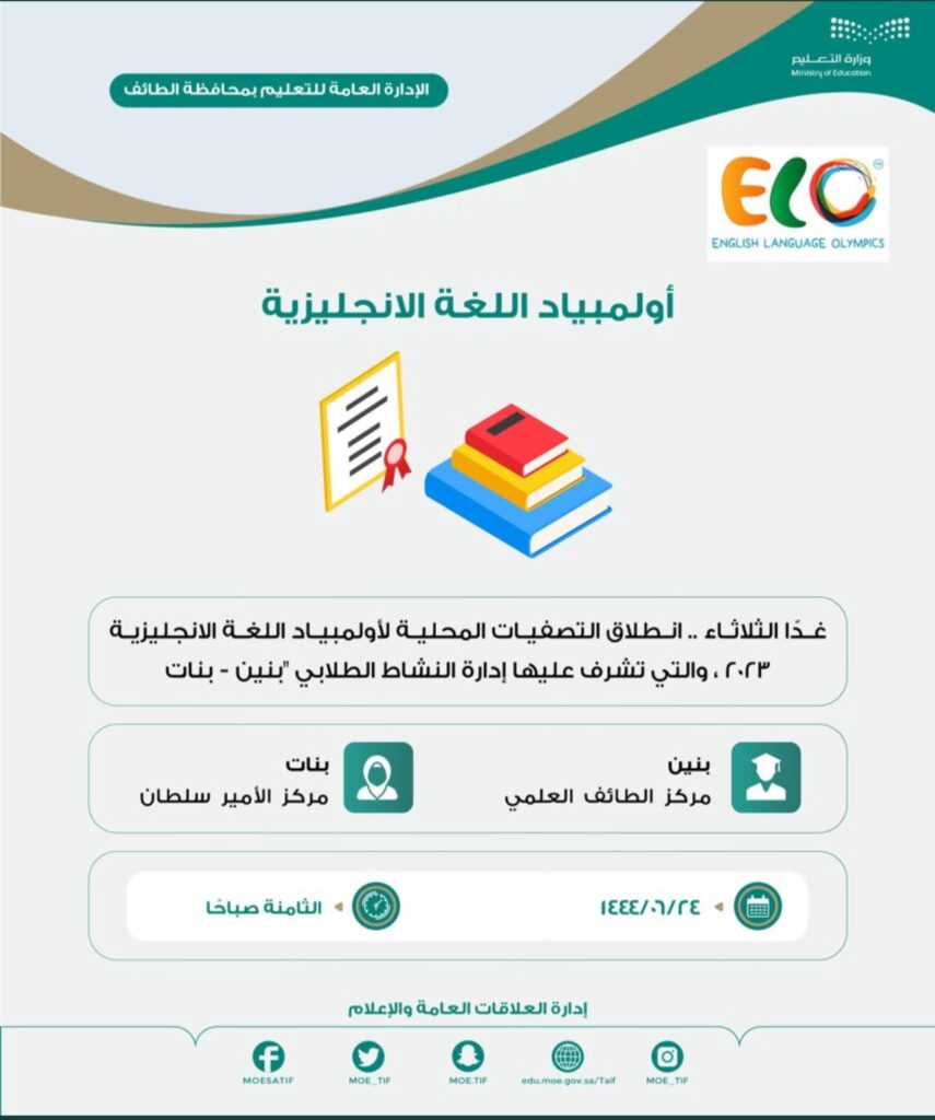 غدًا الثلاثاء .. انطلاق التصفيات المحلية لأولمبياد اللغة الانجليزية 2023