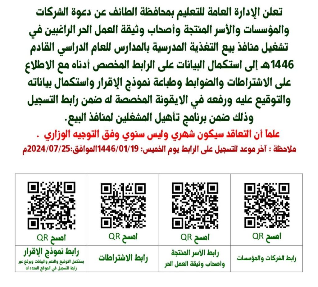 تشغيل التغذية المدرسية بالطائف