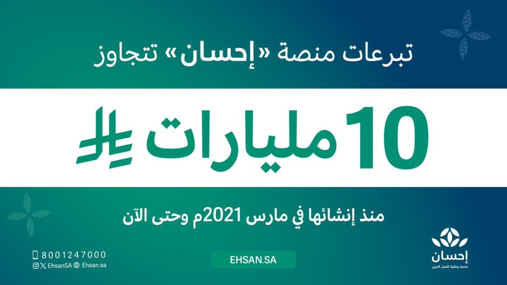 تبرعات منصة “إحسان” تتجاوز 10 مليارات ريال
