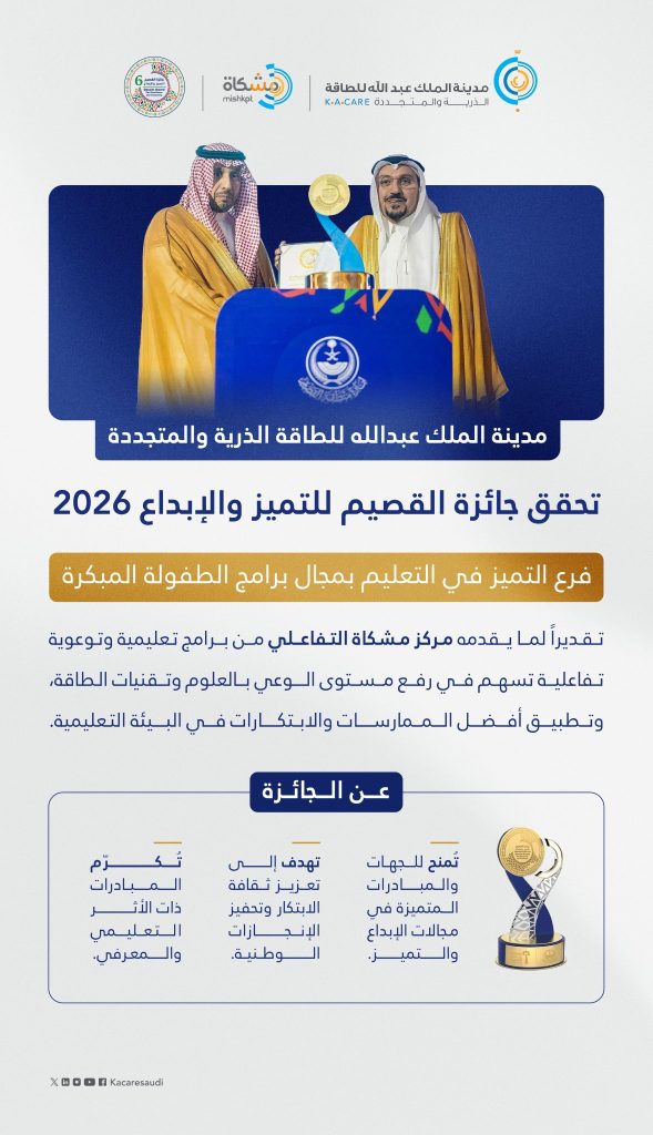 مشكاة تحصد جائزة القصيم للتميز في التعليم المبكر