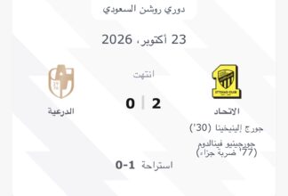 الاتحاد يتغلب على الدرعية بثنائية في دوري روشن
