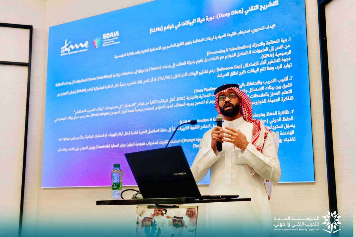 جانب من جلسة الكلية التقنية بالأحساء في ملتقى السيادة الرقمية وتطبيقات الذكاء الاصطناعي