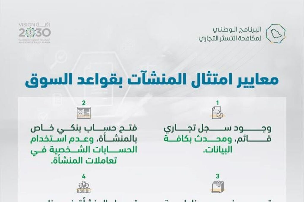 معايير امتثال المنشآت بقواعد السوق من برنامج مكافحة التستر التجاري