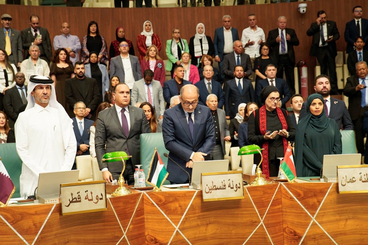 مشاركون في فعالية جامعة الدول العربية لإحياء ذكرى ضحايا الإبادة الجماعية بحق الشعب الفلسطيني