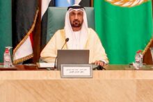 رئيس البرلمان العربي محمد بن أحمد اليماحي خلال كلمته بمقر جامعة الدول العربية