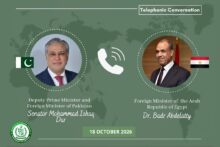 بطاقة الاتصال الهاتفي بين وزير الخارجية الباكستاني إسحاق دار ووزير الخارجية المصري بدر عبد العاطي